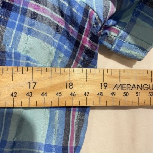 Classic Editions Womens Plaid Fitted Shirt Button Down Short Sleeve - Picture 5 of 10